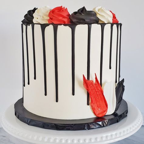 Red And White Cake For Men, Red Black And White Birthday Cake, Black Cake Drip, Red Black White Cake, Red Black And White Cake, Red And Black Cake, Descendants Red, 13th Birthday Boys, Trinidad Flag