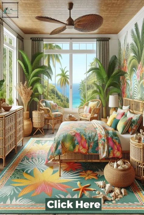 Best 36 Tropical Bedroom Ideas Tropical Bedroom Ideas, Tropical Theme Bedroom, Beach Hut Decor, Caribbean Decor, Zen Bedroom Ideas, Tropical Bedroom Decor, Tropical Bedroom, Caribbean Homes, Beach Themed Bedroom