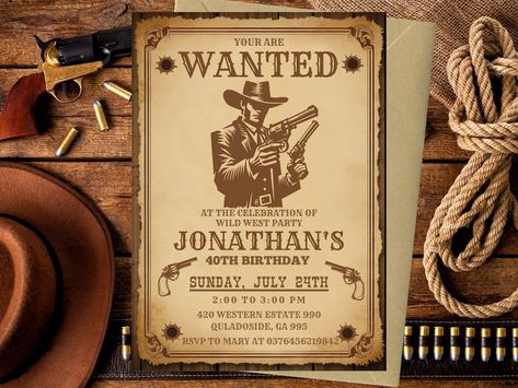 Wanted Birthday Invitation, Country Western Invitation, Cowboy Invitation, Wild West Party, Editable Printable Wanted Invite - Etsy Turkey Wild Wild West Invitation, Cowboy Party Invitations Target, Wild West Invitation, Soccer Party Invitations, Country Birthday Party, Western Invitations, Cowboy Invitations, 37th Birthday, Wild West Party