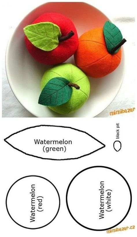 Felt Food Ornaments, Watermelon Crafts, Felt Toys Diy, Felt Food Diy, Felt Food Patterns, Felt Fruit, Soft Toys Making, Knitted Toys Free Patterns, Felt Play Food