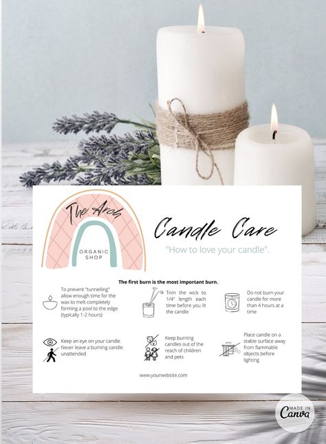 Soy Candle Facts, Small Business Forms, Candle Care Instructions, Candles Packaging, Candle Care Card, Handmade Candles Diy, Gift Card Template, Diy Gift Card, Candles Diy