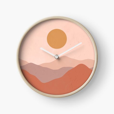 Get my art printed on awesome products. Support me at Redbubble #RBandME: https://www.redbubble.com/i/clock/Boho-Earthy-Landscape-by-trajeado14/48510419.CN2BJ?asc=u Background Jam Dinding Aesthetic, Earthy Landscape, Wall Clock Painting, Boho Landscape, Vinyl Art Paint, Aesthetic Clock, Clock Painting, Laser Cut Wood Crafts, Diy Clock Wall