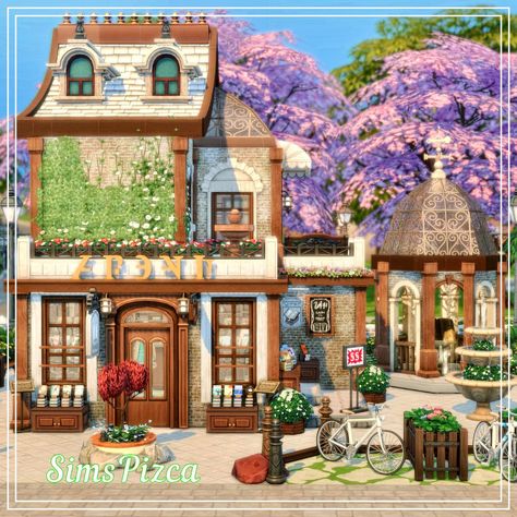 No Cc Gallery ID SimsPizca #sims4 #sims4houses #sims4housebuild #dollhouse Sims 4 Book Store, Sims 4 Museum Build, Sims 4 Dollhouse Cc, Cottage Bookstore, Sims 4 Bookstore, Sims 4 Museum, Sims 4 Challenge, Old Bookshop, Sims 4 Cottage