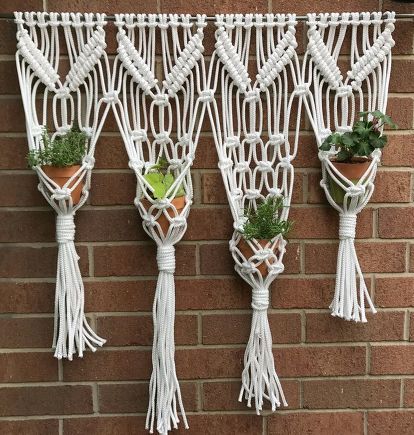 15 Inspirational Window Curtain Ideas for Under $15 | Hometalk Hanging Herb Gardens, Hanging Herb Garden, Hanging Herbs, Diy Herb Garden, Fleurs Diy, Yarn Wall Hanging, Large Macrame Wall Hanging, Macrame Hanging, Plant Hangers