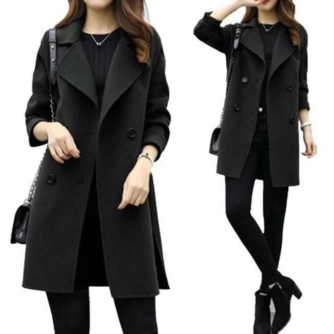 92af93f73faf3cefc129b6bc55a748a9desc48221715ri Celana Kargo, Woolen Coat Woman, Double Breasted Overcoat, Casual Outwear, Stylish Coat, Outwear Jackets, Moda Plus, Outfit Women, Wool Blend Coat