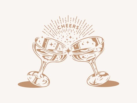 Cheers Cheers Drawing, Game Tote, Arm Tats, Wedding Graphics, Bar Logo, Pony Club, Typography Illustration, Graphic Elements, Champagne Glasses