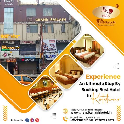 Experience an ultimate stay by booking best hotel in kotdwara. All our staff in 𝐇𝐨𝐭𝐞𝐥 𝐆𝐫𝐚𝐧𝐝 𝐊𝐚𝐢𝐥𝐚𝐬𝐡 is well behaved and are trained professionals with experience in hospitality and travel industry. For Booking 📞Call +91-7302310812, 01382229812 website 🌐www.grandkailashhotel.in #hotel #roomdecor #LuxuryRooms #luxurystay #roomservice #food #testyfood #deliciousfood #fnd #kotdwara #hotellife #hoteliers #hotelroom #restaurant #restaurantservices Hotel Marketing Design, Hotel Ads, Graphic Design Posters Layout, Hotel Marketing, Photo Album Design, Creative Advertising Design, Space Illustration, Hall Design, Poster Layout