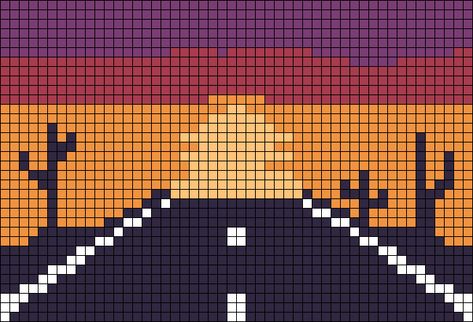 Alpha pattern #148049 | BraceletBook Nature Road, Bracelet Book, View Scenery, Sun Landscape, Landscape View, Tapestry Crochet Patterns, Desert Sky, Pixel Art Design, Scenery Nature