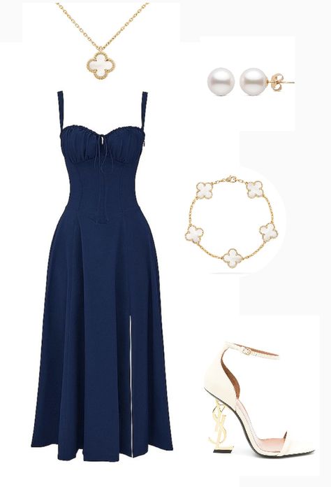 Navy Blue Dress Outfit, Dark Blue Outfit, Outfit Ideas Dressy, Dress Outfits Party, Looks Party, Effortlessly Chic Outfits, Crisp Autumn, Trendy Outfit Ideas, Classy Casual Outfits