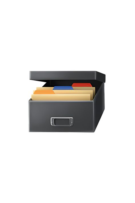 The emoji 🗃️ depicts a rectangular box with a lid, resembling a card file box. It is usually shown in shades of gray or brown, with a label holder on the front and a handle on the top. Box Emoji, Apple Emoji, Apple Emojis, Geometric Photography, Ios Emoji, Family Binder, The Emoji, Card Files, File Box