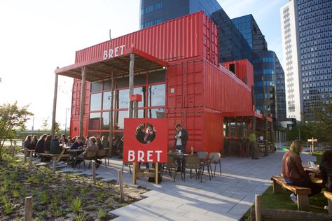 BRET - Amsterdam Sloterdijk Architect Office Design, Shipping Container Buildings, 40ft Shipping Container, Shipping Container Architecture, Shipping Container Design, Container Restaurant, Container Cafe, Container Office, Container Buildings