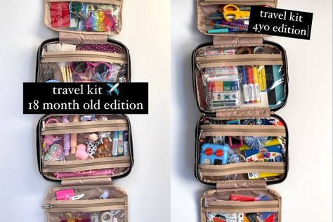 Travel Kits Travel Kits For Kids Car Rides, Travel Binder For Kids, Travel Hacks For Kids, Flight Activities, Diy Travel Kits, Toddler Travel Essentials, Plane Activities, Travel Activities For Kids, Toddler Travel Activities