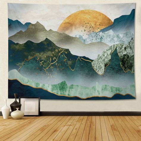 Just a Abstract Mountain tapestry, you can spruce up the room simply, and will give you a different novelty experience. Make a magic transformation to your room. Bohemian Tapestry Bedroom, Wall Blankets Tapestries, Magic Transformation, Decorations Living Room, Dorm Gift, Blanket On Wall, Mountain Tapestry, Tapestry Pattern, Tapestry Nature