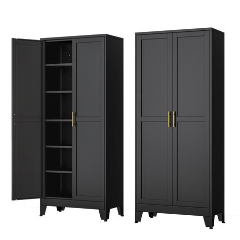 PRICES MAY VARY. 🛒【High Quality Materials】: The storage cabinet is made of high-quality cold-rolled steel. The metal storage cabinet adopts a high-quality electrostatic powder layer, which is easy to clean, scratch resistant, and sturdy and durable. 🛒【Adjustable shelves】: Metal storage cabinet with 5 adjustable shelves, you can move the shelves up and down as needed. Each shelf can hold up to 150 pounds. 🛒【Large Storage Space】: The product size of the metal storage cabinet is 74.8"H x 31.5" W Garbage Can Storage Indoor, Industrial Room Decor, Unnecessary Necessities, Cabinet For Office, Cabinets For Kitchen, Amazon Kitchen Decor, Ikea Pantry, Ikea Storage Cabinets, Metal Cabinets