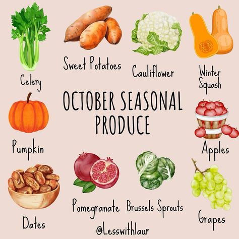 I can’t believe October is literally right around the corner! October seasonal produce! 🎃🍎 Comment your fave below or what you are excited to make with it! Why it’s beneficial to eat seasonally: -Seasonal food is fresher! The average piece of produce at the store has traveled 1000 miles to get to you. If you shop locally and seasonally, the produce was picked more recently. -It can save money! Fruits and vegetables that are in season tend to be cheaper. -Locally-sourced seasonal produce ... November Produce In Season, Produce In Season, Vegetables In Season, October Food, Seasonal Produce, Pumpkin Apple, Seasonal Food, In Season Produce, Fruit In Season