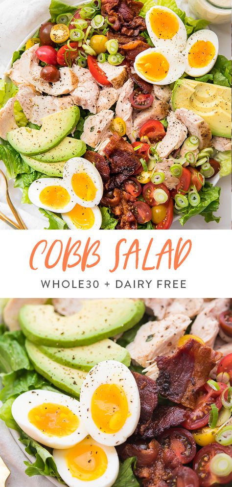 Healthy Cobb Salad, Whole30 Salad Dressing, Chicken Bacon Avocado, Jammy Eggs, Filling Salad Recipes, Chicken Cobb Salad, Classic Cobb Salad, Spinach Salad Recipes, Paleo Salads