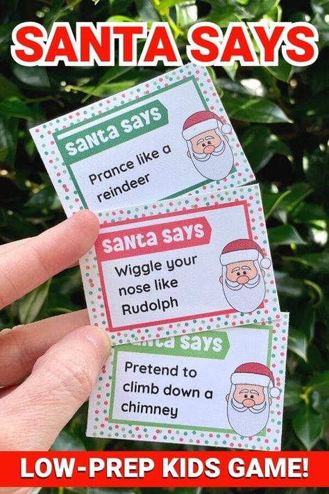 Christmas Games For Second Graders, Christmas Fun Days For School, Christmas Games Kids Party, Christmas Game For Kids At School, Santa Grab Bag Game, Feed Santa Cookies Game, Elf Christmas Games, Christmas Games Preschoolers, Christmas Simon Says Game