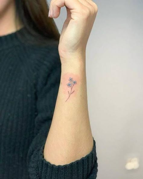 Tiny Forget Me Not Tattoo, Simple Forget Me Not Tattoo, Dainty Forget Me Not Tattoo, Small Forget Me Not Tattoo, Tattoo Forget-me-nots, Dont Forget Me Flowers Tattoo, Forget Me Not Tattoo Memorial, Forget Me Knot Tattoo, Outside Wrist Tattoos For Women