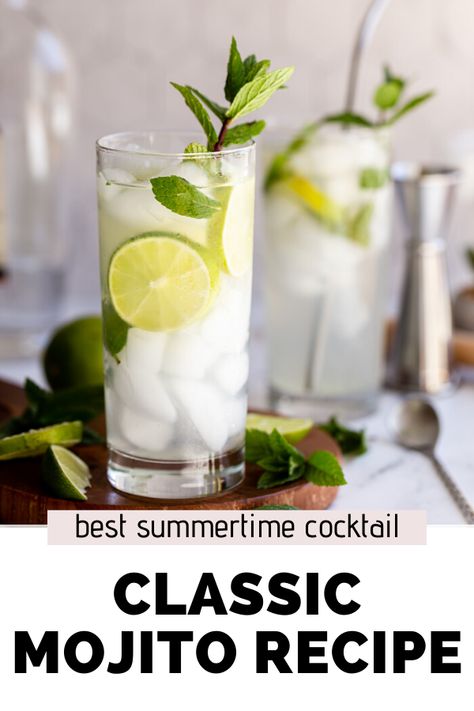 This classic mojito summer cocktail comes together with just FIVE simple ingredients and a couple of quick minutes! Great for summer entertaining! Best Mojito Recipe, Summer Vegan Recipes, Frozen Mojito, Easy Mojito Recipe, Mojito Recipes, Mojito Recipe Classic, Summertime Cocktail, Classic Mojito, Mint Simple Syrup