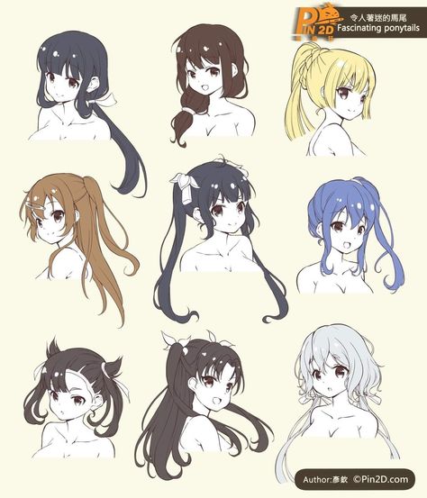 Anime Front Hair, Hair Drawing Reference Girl, How To Draw Ponytails, Female Hairstyles Long, Anime Hairstyles Female Hair Reference, Hairstyles Drawing Girl, Girl Hairstyles Drawing, Anime Hairstyles Drawing, Cute Anime Hairstyles