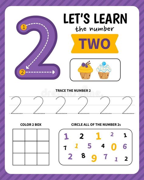 Illustration about Kids learning material. Worksheet for learning numbers. Number 2. Illustration of book, elementary, flash - 150496665 Kids Learning Numbers, Learning Numbers Preschool, Learning Alphabet, Kids Worksheets Preschool, Preschool Math Worksheets, Learning English For Kids, Preschool Writing, Numbers For Kids, Numbers Preschool