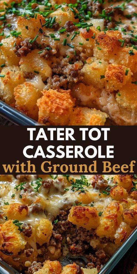 Tater Tot Casserole with Ground Beef is the ultimate comfort food, combining crispy tater tots, savory ground beef, and a creamy, cheesy sauce.  It’s a hearty dish that’s perfect for family dinners, potlucks, or any gathering where you want to serve something delicious and filling. Enjoy! Casserole With Ground Beef, Tater Tot Recipes, Ground Beef Casserole Recipes, Tot Casserole, Tater Tot Casserole, Beef Casserole Recipes, Dinner With Ground Beef, Ground Beef Casserole, Ground Beef Recipes Easy