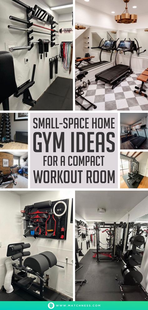 Whether you’re an avid exerciser or just want to get in better shape, getting a home gym is one of the best ways to improve your health. But you might be struggling to find a way to fit it into your small space.Thankfully, there are plenty of great small-space home gym ideas for you to consider. #homegymideas #smallhomegymideas #smallhomegymdesigns Small Excersise Room, Basement Gym Storage Ideas, Small Home Gym With Treadmill, Small Space Garage Gym, Basement Ideas Workout Area, Home Workout Rooms Ideas, Diy Gym Storage Ideas, Work Out Area At Home, Gym In Small Spaces