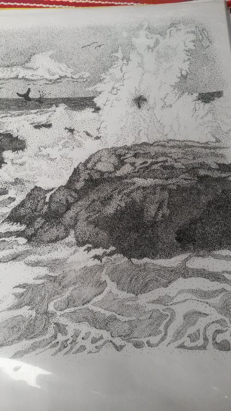 Stippling Art Landscape, Pointilism Drawings, Pointilism Art, Pointalism Art, Stippling Drawing, Drawing Rocks, Dotted Drawings, Fineliner Art, Stippling Art