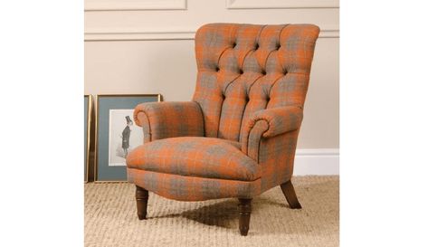 The Lomond chair has been designed to bring a touch of classic British style to your home. Forming part of the Harris Tweed collection, the Lomond displays beautiful traditional features, with fine curves and a hand finished deep buttoned back. Handmade in the UK, it has been made to the highest specification and boasts great comfort, with deep pocket sprung suspension. Headboard Lamp, Harris Tweed Fabric, Style Anglais, Sofa Company, Stylish Chairs, Wood Shades, Vintage Sofa, Fabric Dining Chairs, Harris Tweed