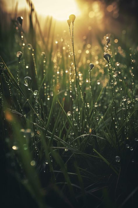 Download the a close up of grass with dew drops on it and a blurry background of the grass and the sun shining through the drops of the grass on the grass is a sunny day light. Generative AI 24365307 royalty-free Stock Photo from Vecteezy for your project and explore over a million other images and backgrounds. Dew Drops Aesthetic, Grass Aesthetic, Dew Drop Photography, Sustained Investigation, Blurry Background, Dark Background Wallpaper, Sun Shining, Morning Dew, Dew Drops