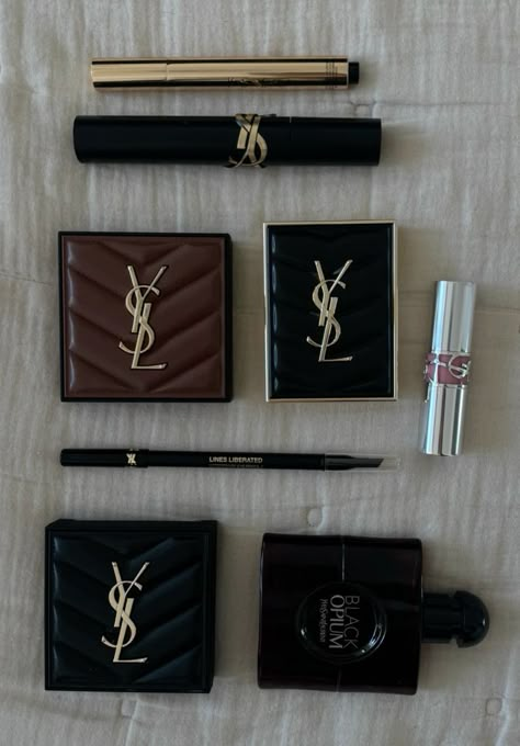 Makeup Aesthetic Products, Christmas Vision Board, Saint Laurent Aesthetic, Ysl Aesthetic, Ysl Cosmetics, Ysl Lipstick, Ysl Clutch, Ysl Makeup, Ysl Handbags