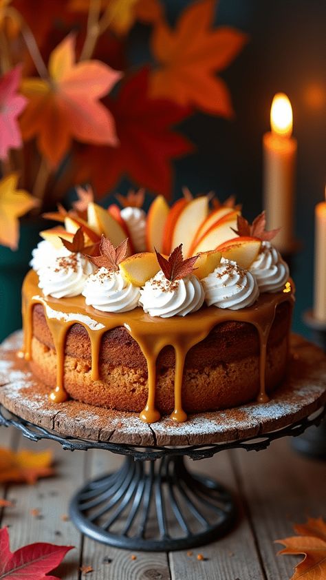 Caramel Apple Cider Cake with Maple Whipped Cream Apple Cider Layer Cake, Apple Cake Birthday, Apple Harvest Cake, Nordic Ware Cakelet Recipes, Apple Cider Recipes Desserts, Birthday Cake Autumn, Autumn Cake Ideas Birthday, Fancy Fall Desserts, Caramel Bundt Cake