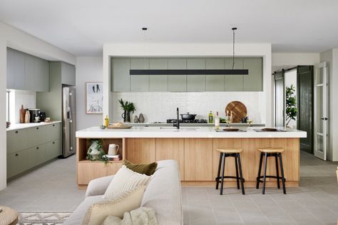 How to get your home cosy for the colder seasons | Dale Alcock Homes Perth Australian Farmhouse Kitchen, Kitchen Island Bench Ideas, Island Bench Ideas, Kitchen With Scullery, Kitchen Scullery, Kitchen With Long Island, Sage Kitchen, Australian Country, Kitchen Island Bench