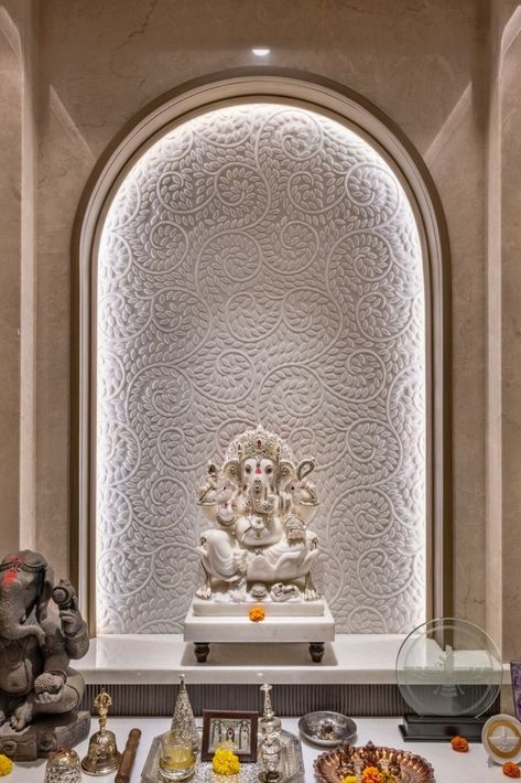 Mandir Luxury Design, Mandir Design Puja Room, Puja Room Design Indian, Mandir Door, Mandir Ideas, Bohemian Bedroom Design, Elevator Interior, Main Entrance Door Design, Mandir Design