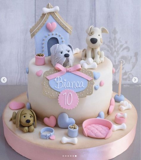 Fondant Unicorn Cake Toppers, Puppy Dog Cakes, Puppy Birthday Cakes, Fondant Dog, Birthday Dogs, Dog Themed Birthday Party, Gift Box Cakes, Dog Cupcakes, Puppy Birthday Parties