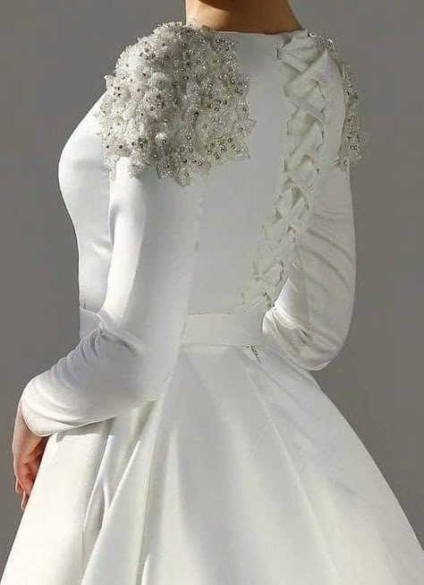 Beaded Long Sleeve Wedding Dress, Bridal Gown A Line, Wedding Dress For Bride, Dress For Bride, Wedding Event Dresses, Plain Wedding Dress, Classy Blouses, Wedding Dress Bustle, Bride Dress Simple