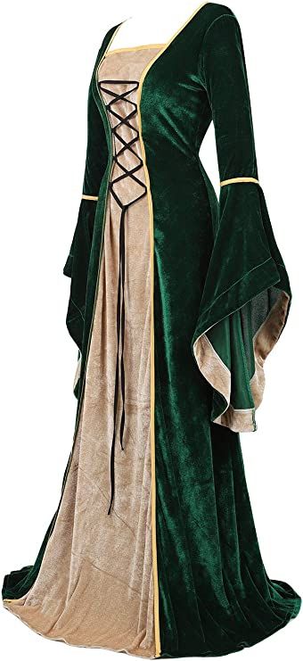 Amazon.com: Haorugut Renaissance Costume Women Medieval Dresses Velvet Lace Up Irish Dress Faire Costumes Black Green S : Clothing, Shoes & Jewelry Green Medieval Dress, Medieval Costume Women, Gothic Gowns, Mode Purple, Fancy Gown, Black And Green Dress, Gaun Abad Pertengahan, Irish Dress, Queen Dresses