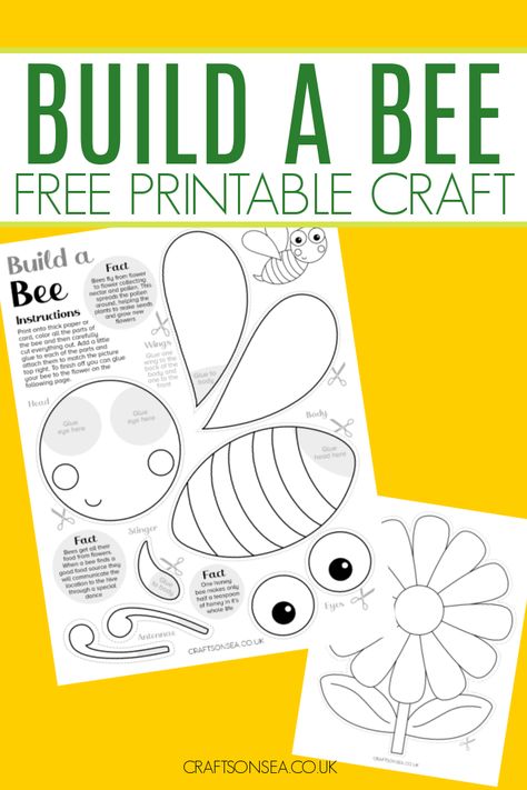 Build a Bee Craft (FREE Printable PDF) Bee Art For Preschoolers, Honey Crafts Preschool, Bee Pollination Activities For Kids, Bee Activities Kindergarten, Bee Craft Kindergarten, Bee Activities For Preschool Free Printables, Easy Bee Crafts For Kids, Bee Activity For Kids, Bumble Bee Crafts For Kids