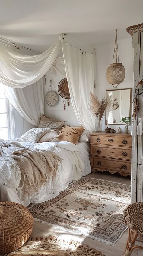 Eclectic Bedroom Ideas, Dream Bedroom Inspiration, My Dream Bedroom, Eclectic Bedroom, Bedroom Decor Cozy, Bohemian Bedroom Decor, Cute Bedroom Decor, Makeover Bedroom, Boho Room