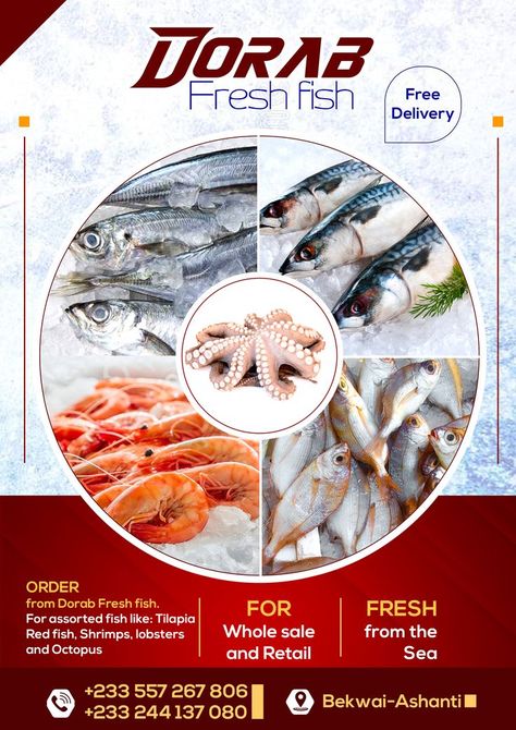 Fresh Fish Photography, Meat Delivery, Office Wall Design, Facebook Post Design, Grocery Store Design, Church Poster Design, Food Menu Design, Graphic Design Flyer, Powerpoint Background Design