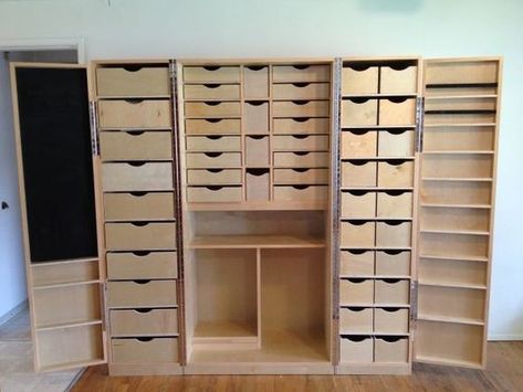 Crafting Hacks, Craft Armoire, Craft Storage Cabinets, Craft Cupboard, Craft Closet, Wooden Things, Drawers And Shelves, Craft Cabinet, Sewing Room Design