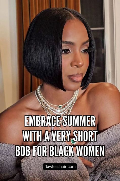 Sleek Classic Bob Short Bob For Black Women, Short Bobs For Black Women, Bobs For Black Women, Sleek Middle Part, Bob Middle Part, Bob For Black Women, Middle Part Bob, Very Short Bob, Short Bobs