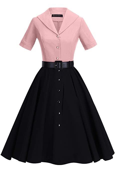 1950 Women, Cocktail Dresses Online, Womens Cocktail Dresses, Dress Cocktail, Stretchy Dress, Vintage Style Dresses, Dress With Belt, Midi Shirt Dress, Dress Midi