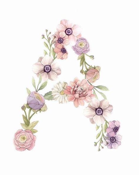 Flower Text, Floral Monogram Letter, Bumble Bee Print, Floral Alphabet, Watercolor Lettering, Anemone Flower, Letter H, Flower Letters, Floral Monogram