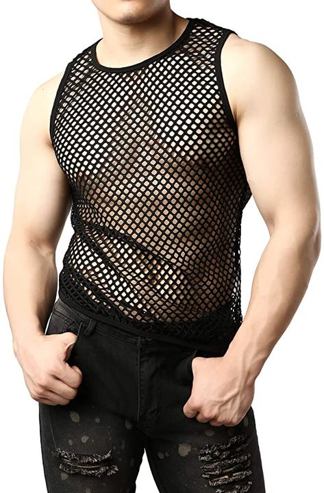 Workout Model, Fishnet Shirt, Fishnet Crop Tops, Mens Undershirts, Fishnet Top, Vest Crop Top, Mesh T Shirt, Mesh Shirt, Mens Vests