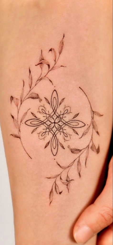 Floral Celtic Tattoo, Women Celtic Tattoo, Witches Knot Tattoo Beautiful, Bowen Knot Tattoo, Witchy Forearm Tattoo Women, Celtic Pagan Tattoo, Witch’s Knot Tattoo, Witch Tatoos Ideas, Norse Tattoos For Women