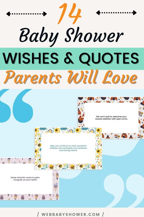 Looking for some ideas on what to write on a baby shower card? These 14 baby shower wishes and quotes will bound to delight expecting parents! #babyshowerguide #babyshowercardwishes Quotes For Expecting Parents, What To Say In A Baby Shower Card, Baby Shower Wishes Quotes, Baby Boy Messages, Baby Shower Card Message, Adoption Baby Shower, Baby Shower Messages, Baby Shower Quotes, Twin Quotes