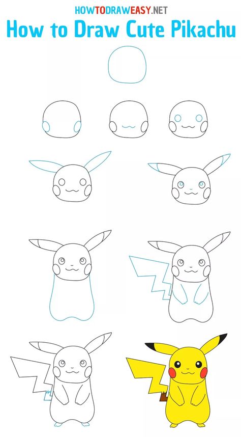 How to Draw Pikachu Easy - How to Draw Easy Pikachu Drawing Easy, Pikachu Cute, Trin For Trin Tegning, English Center, Pikachu Drawing, Easy Disney Drawings, Pikachu Pikachu, Easy Drawing Steps, Drawing Lessons For Kids