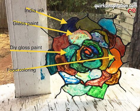 DIY Faux Stained Glass Using Inks Paint Stained Glass Diy, How To Make Stained Glass Paint, How To Make Stained Glass Art Diy, Painted Stained Glass Diy, Resin Stained Glass Diy, Diy Stained Glass Paint, Fake Stained Glass Diy, Diy Faux Stained Glass Window, Faux Stained Glass Diy