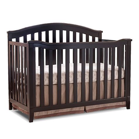 Brown Crib, 4 In 1 Crib, Crib Accessories, Nursery Furniture Collections, Guard Rail, Arched Headboard, Adjustable Mattress, Bed Rails, Baby Nursery Furniture